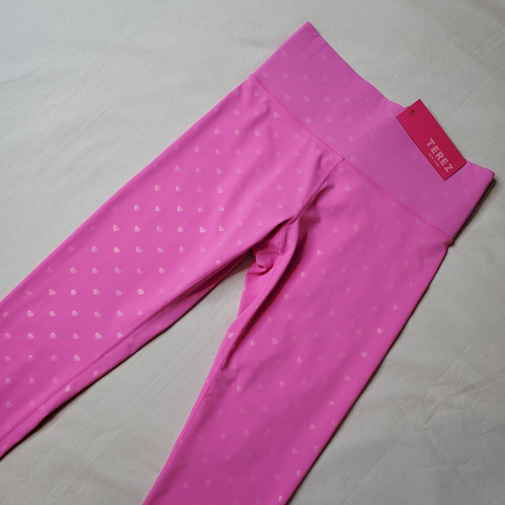 Terez Women's Size M NWT Heart Foil Uplift Leggings Pink